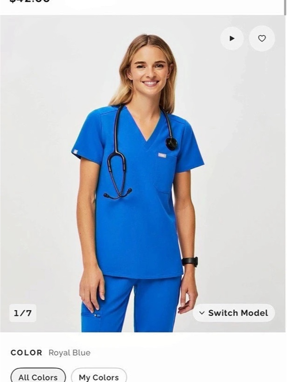FIGS Catarina Scrub Top Blue V-Neck